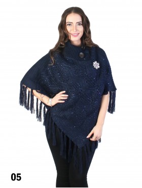Knitted Poncho W/ Buttons and Sequins